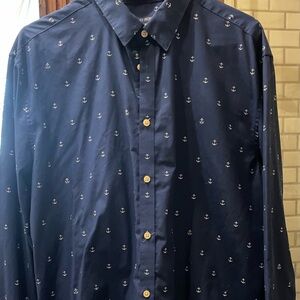 H&M Blue Anchor Print Men's Shirt, Slim Fit